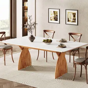 Tribesigns Dining Table, 70.87-Inch for 6-8 People, Perfect for Dining or Living Room, Modern Rectangular Design in White & Brown