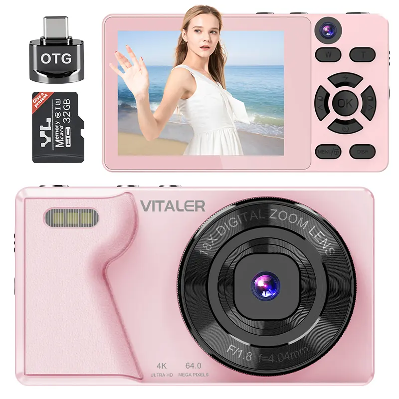 Dual-camera adult digital camera, 1 retro CCD card camera, entry-level digital camera, 4K HD built-in portrait and beauty filter function camera, mini digital portable HD camera, digital zoom camera, portable Vlog camera