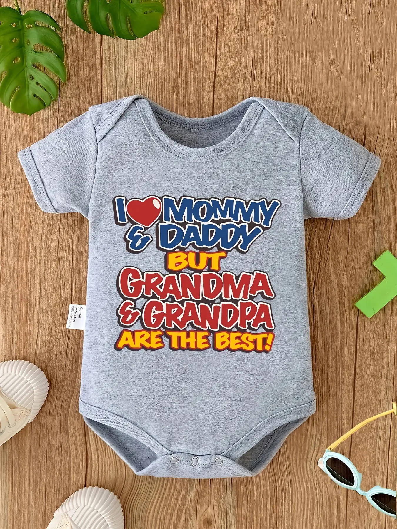 Unisex Short-Sleeve Fade-Resistant Cotton Baby Bodysuit - Funny Family Print Baby Item, Newborn Romper, Grandma Grandpa Grandbaby Gift with "I Love Mommy & Daddy But Grandma & Grandpa Are The Best" Quote, Baby Items