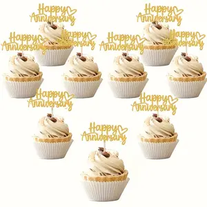 12 Piece Flashy Happy Anniversary Cake Topper Set, Easy-To-Use Cupcake Decorations for Birthday, Baby Shower, Sports Party, Christmas, New Year, Valentine's Day