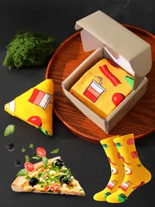 Autumn Winter Fun Pizza Socks Gift Box, Unisex New Season Gifts, Creative Food Design, Knitted Fabric, Soft Comfortable Long Thick Socks Thanksgiving/Christmas/Halloween/birthday present