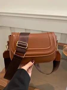 Women's Classic Vintage Crossbody Bag, Adjustable Wide Shoulder Strap, PU Leather, Casual & Retro Style, Multiple Colors Available, Shoulder Bag Purse