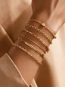 Premium 18K Gold Plated Bracelet Set - 6pcs Waterproof Layerable Cuban Link & Paperclip Bracelets, Stackable Bracelets, Unique Women’s Jewelry & Holiday Gifts