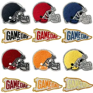 12pcs Football Iron On Patches Fashion Gold Edge Chenille Embroidered Sport Rugby Vintage DIY Applique for Clothes Jeans Hat Backpack Jacket Accessory