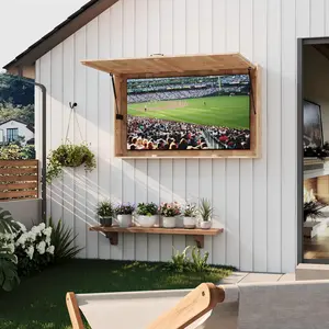 Outdoor TV Enclosure Wooden Waterproof : Wall Mounted TV Cabinet with Adjustable Stand & Extra Lid for Patio Garden Beach