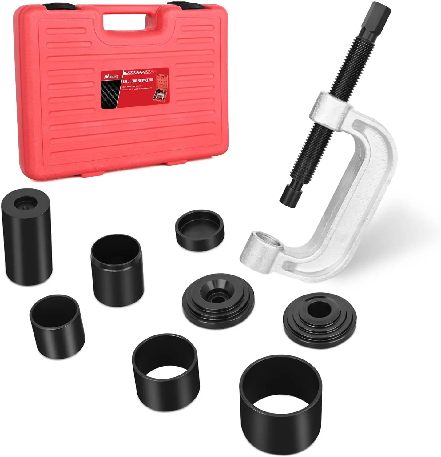 Nilight 10-PCS Multi-Size Ball Joint Press Kit - Automotive Vehicle Tool with 1x C-Clamp, 1x Forcing C-Screw, 4x4 Adapters for 2WD & 4WD Cars, Light Trucks Assembly, Disassembly, Removal, Installation, Automotive Repair Kit, Auto Mechanics