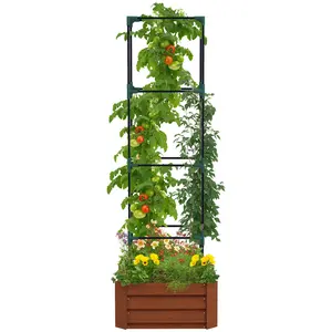 Galvanized Metal Planter Box with Tomato Cage, 24"x24"x73.5" Brown Raised Garden Bed, Heavy-Duty Vegetable Planter for Backyard & Patio, Steel Grow Cage for Climbing Vines Cucumbers