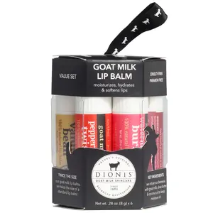 Dionis Goat Milk Lip Balm Signature Gift Set - 6 Pack Variety Gift Set Jumbo Lip Balms in Assorted Fruity and Sweet Flavors