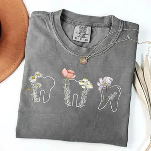 Comfort Colors Dental Shirt: Floral Hygienist, Dentist, Assistant, Student - Teeth Gifts