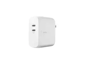 Belkin 68W Dual USB-C Wall Mount GaN Charger PD Power Delivery for iPhone Fast Charger, MacBook Pro Charger, iPad Pro, Pixel, Galaxy, and More (WCH003DQWH)