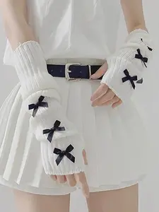 Arm Warmers Y2k Black White Y2k Cute Kawaii Knit Warmers Fingerless Sleeves Fashion Goth Accessories Women Girl Style