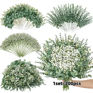 200 Pcs Mixed Artificial Eucalyptus Stems, Babys Breath Flowers for Weddings, DIY Bouquets, Home Decor, Fake Greenery, Fake Plant Decoration