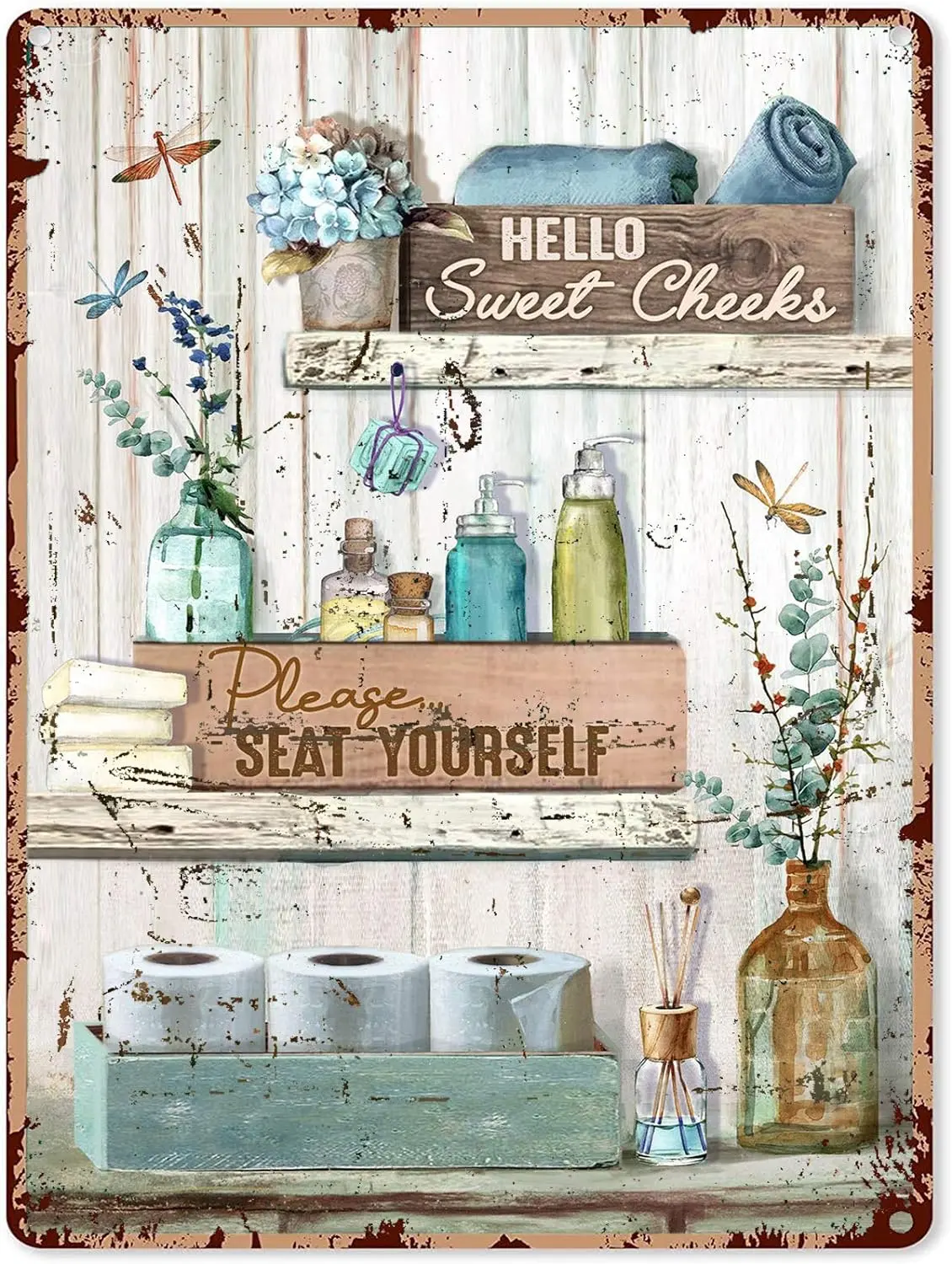 Hello Sweet Cheeks Bathroom Decor Boston Terrier Why Hello Sweet Cheeks Vertical Metal Sign , Boston Terrier funny Metal Sign Art, Best gifts ever, Wall Decor Bathroom Wall Art Funny