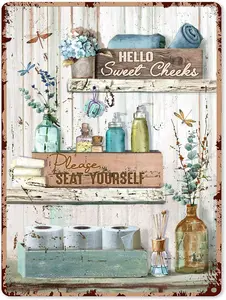 Hello Sweet Cheeks Bathroom Decor Boston Terrier Why Hello Sweet Cheeks Vertical Metal Sign , Boston Terrier funny Metal Sign Art, Best gifts ever, Wall Decor Bathroom Wall Art Funny