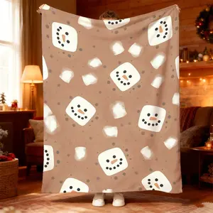 1pc Cozy Snowman Pattern Brown Blanket for Winter Snuggles – Perfect for Bedroom, Sofa & Camping Naps