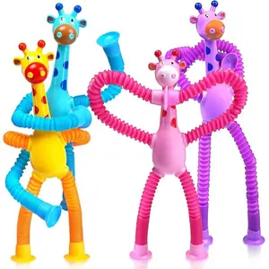 4PCS Giraffe Suction Pop Tube Fidget Toys – Sensory Travel Toys for Toddlers & Kids Age 2-8, Airplane Autism Sensory Toy, Easter Basket Stuffers Gift for Girls & Boys