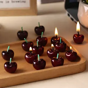 50 Pack Cherry Shaped Birthday Candles, Mini Red Fruit Cake Toppers for Party and Cupcake Decorations