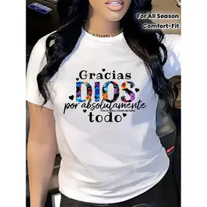 Women's Floral Alphabet Print T-Shirt | Casual Crew Neck | Short Sleeves | Lightweight and Elastic | Machine Washable | Multi-Color Design | All-Season Comfort, Everyday T-Shirt | Expressive Pattern T-Shirt