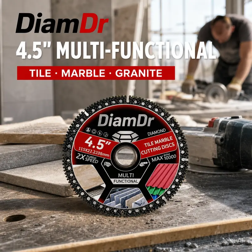 DiamDr 4.5 Inch Multi-Functional Diamond Blade, Tile Marble Granite Cutting Disc, 115mm Angle Grinder Wheel, 7/8" Arbor