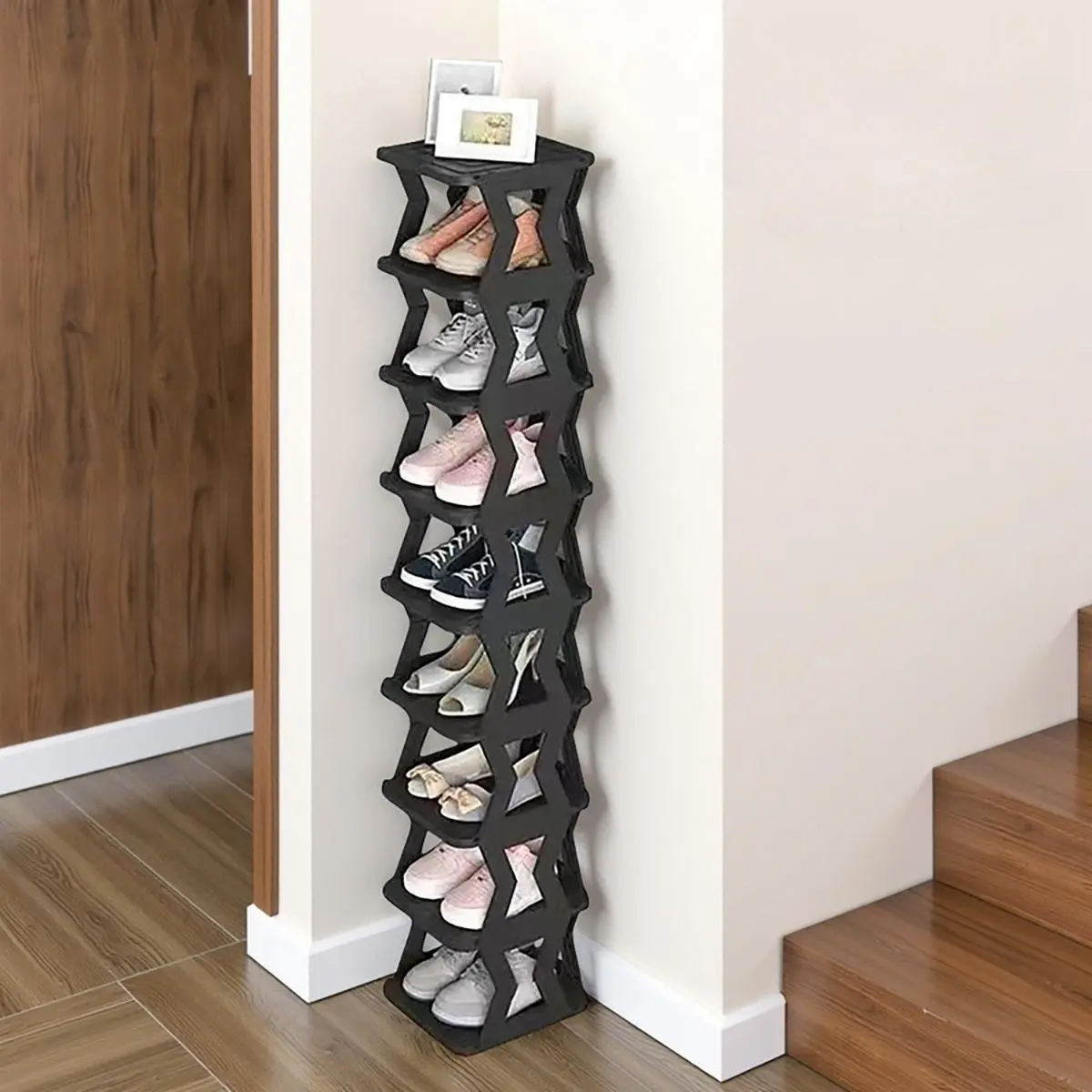 6/9-Tier Vertical Plastic Shoe Rack Organizer, Freestanding Narrow Frame Storage Shelf for Closet Storage, Entryway, Wardrobe Dorm Room, Small Homes - Durable, Lightweight, Stackable Dorm Finds