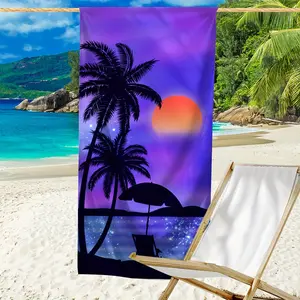 1pc Seaside Coconut Tree Print Beach Towel, Oversized SuperAbsorbent Quick-Drying Swimming Towel, Lightweight and - Beach Blanket