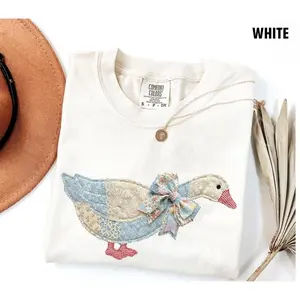 Vintage 2D Patchwork Goose Shirt, Cottagecore Duck Patchwork Custom Name Shirt T-shirt