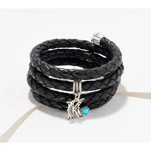 American West Sleeping Beauty Turquoise Leather Initial Coil Bracelet
