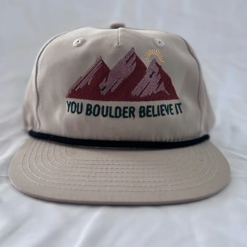 Boulder Brand 5 Panel Flat Bill Snapback Hat with "You Boulder Believe It" Embroidery & Flatirons Design