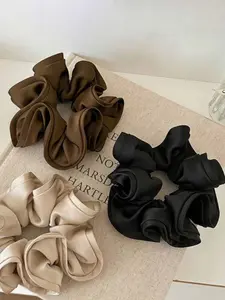 2PCS Black Color Satin Scrunchies Hair Ties for Women - Big Silk Satin Scrunchie Exra Large Jumbo Gaint Oversized Cute Scrunchy for Curl Thick Hair Fashionable Versatile High-End Elegant Simple Minimalist Solid Color Hair Tie Gift for Lady Women Girl