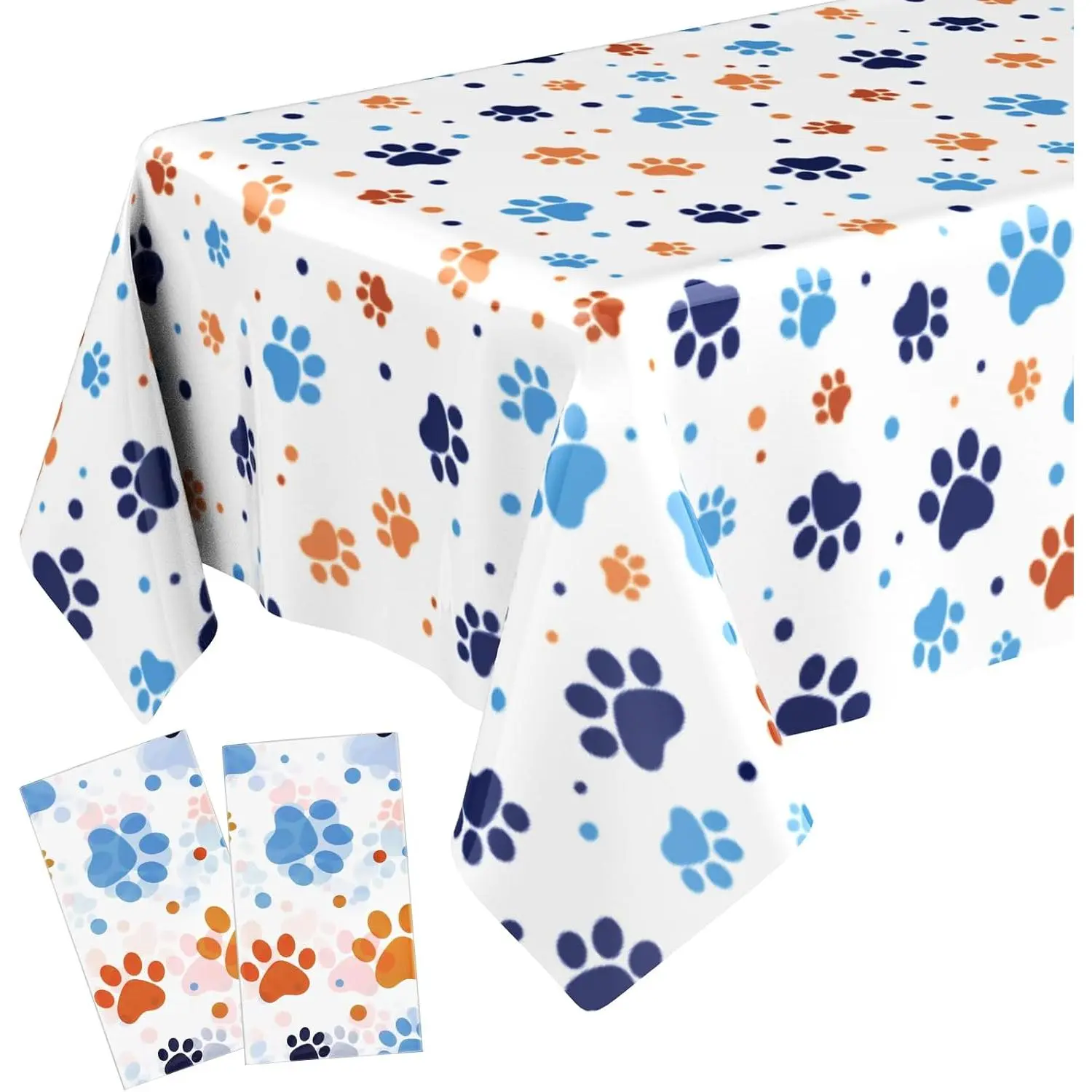 Gilprop 2 Pack 54x108 Inch Large Cartoon Themed Tablecloth Dog Paw Print Tablecloth Pink Pig Party Decorations Plastic Disposable Rectangle Table Cover for Birthday(White,Paw Prints)