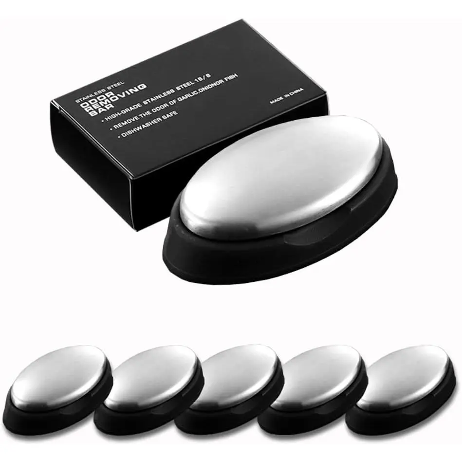 5 Packs Stainless Steel Bar Soap, Metal Soap Bar Odor Removing Bar, Remove Odor of Onion, Garlic and Fish