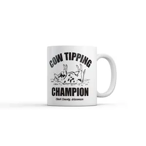 Cow Tipping Champion Mug Funny Sarcastic Farm Graphic Novelty Coffee Cup - 11oz Funny Coffee Mugs Ceramic Printed Drinkware Cup