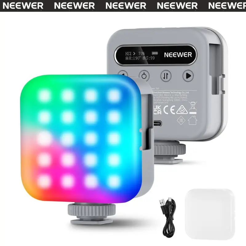 NEEWER BL60C Magnetic RGB Video Light, 360° Full RGB Mini LED Camera Light CRI96+ 2500-9000K 18 Scenes 3 Cold Shoes & 1/4", 2000mAh Rechargeable Portable for Selfie/Tripod Photography Lighting