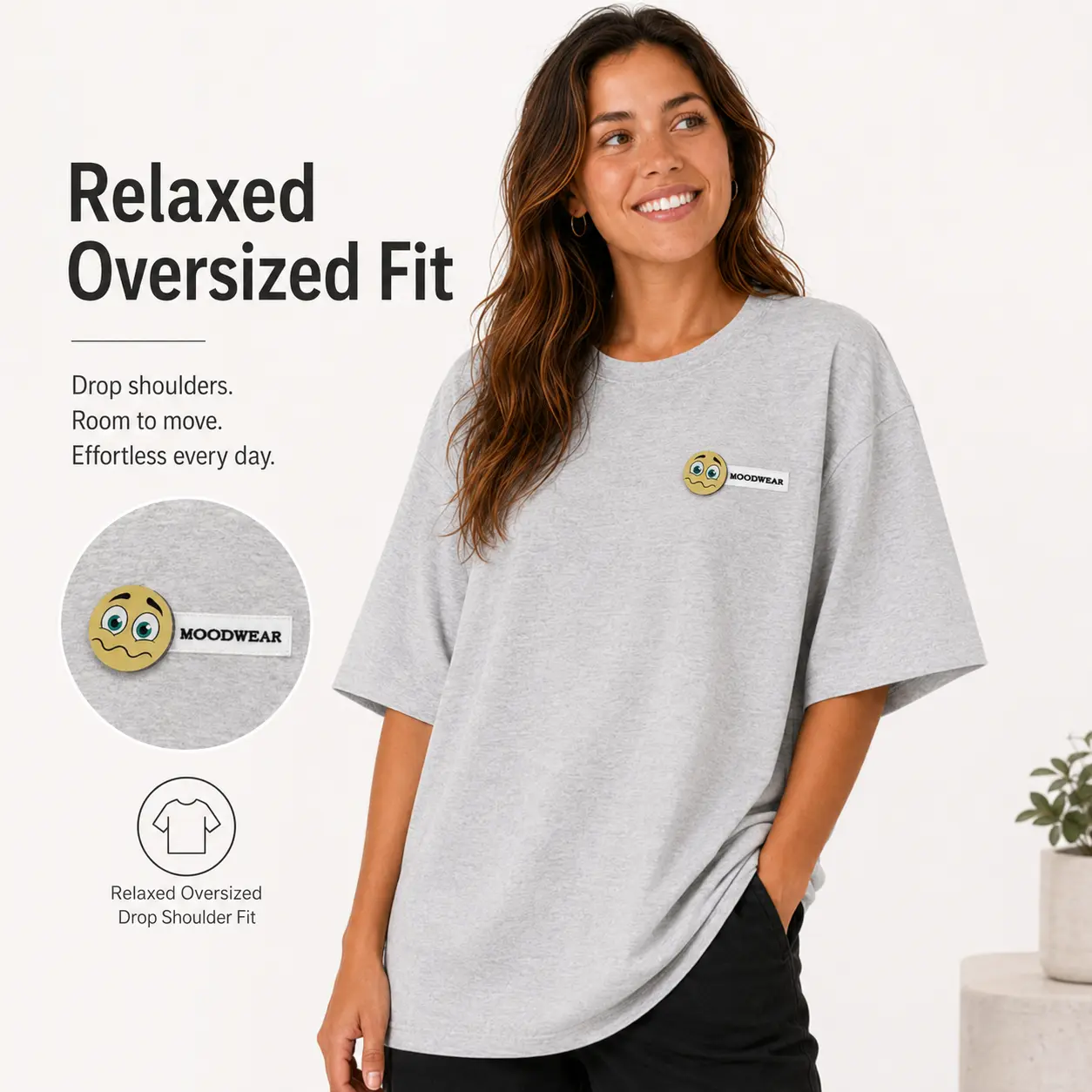 Unisex Oversized Graphic T-Shirt, Cotton Streetwear Tee with 7 Interchangeable Label Patches soft  Sleeve T-Shirt