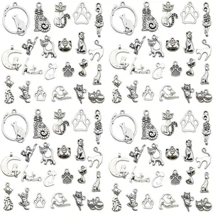 WOCRAFT 120pcs Antique Silver Cat Charm for Jewelry Making Alloy Cat Charms for DIY Crafts (SN015)
