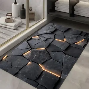 Black Golden Crackle Stone Effect Diatomite Bath Mat Non-Slip Quick Dry Rug for Entryway Bathroom Kitchen Living Room Cafe Bar Garden Ideal Gift