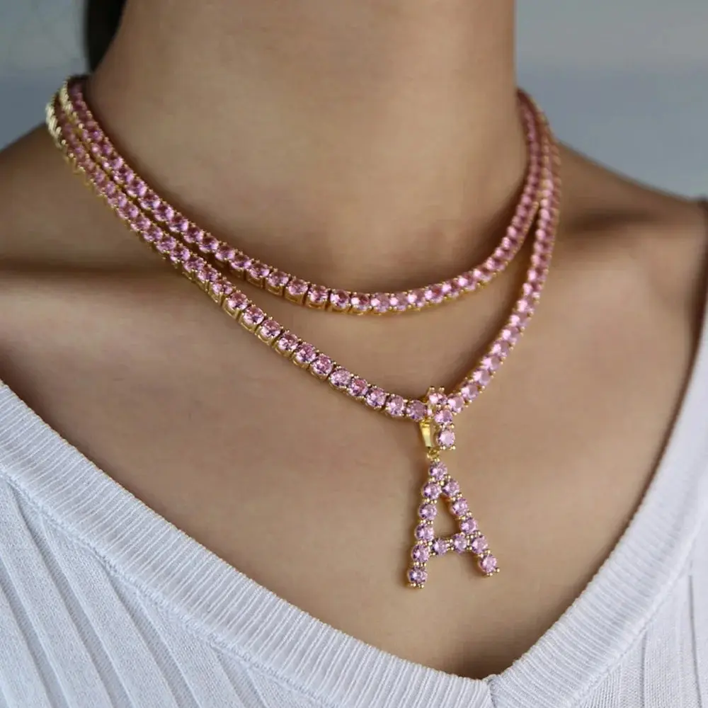 Crystal Initial Letter Pendant Necklace