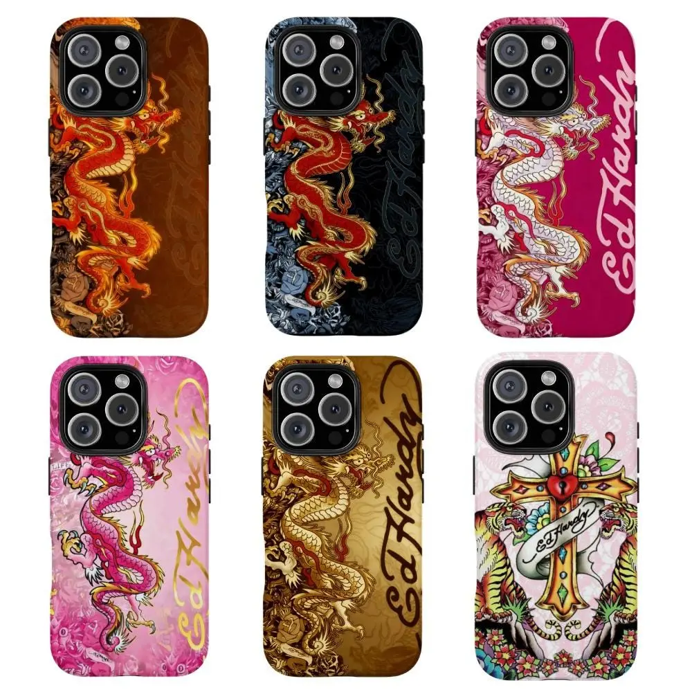 Pink Ed Hardy Skull Leopard Tattoo Phone Case Suitable for iPhone 17-11 Pro Max/Plus and  Samsung Galaxy S23-25