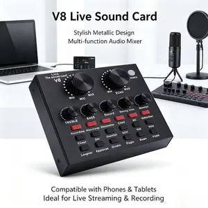 Live Sound Card USB Audio Interface, Voice Changer Mixer For Live Streaming & Gaming, Podcast Recording Sound Board, Compatible With Phone/PC, DJ Audio Console For Karaoke