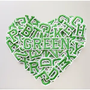 Green iron on letter patches 208 pcs 0.75 inch 8 sets mini embroidered alphabet A-Z for clothing dress hats socks jeans DIY sew on patches