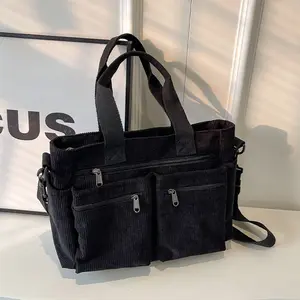 Womens Casual Corduroy Tote Bags with Multiple Pockets Hobo Crossbody Bag Travel Shoulder Bags Cute Purse Handbag
