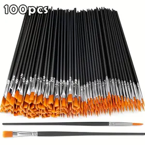 100pcs Synthetic Paint Brushes Set, Flat & Round Tips, Durable Pattern Handles, Professional Art Kit, Art Supplies for Acrylic Watercolor Face Painting Canvas Stone