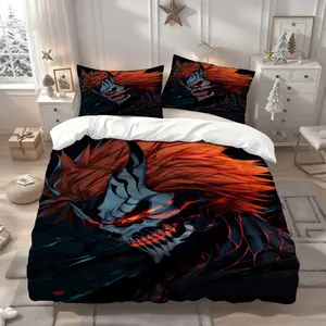 3Pcs BLEACH Kurosaki Ichigo Role Themed Bedding Set, Soft Comfortable, All-Season, Ideal for Home & Bedroom, Popular Christmas & New Year Gift for Loved Ones, 1 Duvet Cover 2 Pillowcases (No Insert)