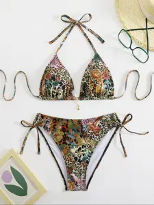 Women's Two-Piece Bikini Set, Strapless Design, Colorblock Pattern, Fitted Style, All-Season Wear, Casual Swimwear