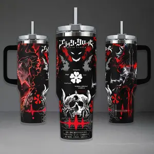 Asta Demon Form Tumbler, Black Clover Anti-Magic 40oz Cup with Handle, Black Bull Squad 20oz Stainless Steel Travel Mug, Anime Knight Gift, Asta Inspired Insulated Tumbler Featuring Epic Red Glow Design.