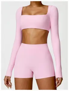 Women High Waist Naked Feel Yoga Set, Quick Dry 2-Piece Sportswear for Gym Running Outdoor Workout
