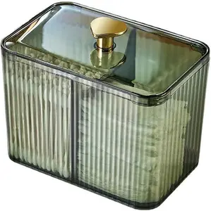 Qtips Holder Bathroom Container,3-Section Cotton Ball/Swabs Dispenser,3 Grids  Jar Organizer,  Storage for Vanity