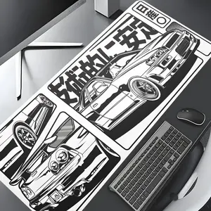 Black and White Comic Racing Design Extra Large Gaming Mouse Pad,Aesthetic Desktop Drotection Pad,Washable Rubber Pad Non-Slip Lock Edge Multi-Size Mouse Pad Suitable For Home Office,Good Gift for Family and friends