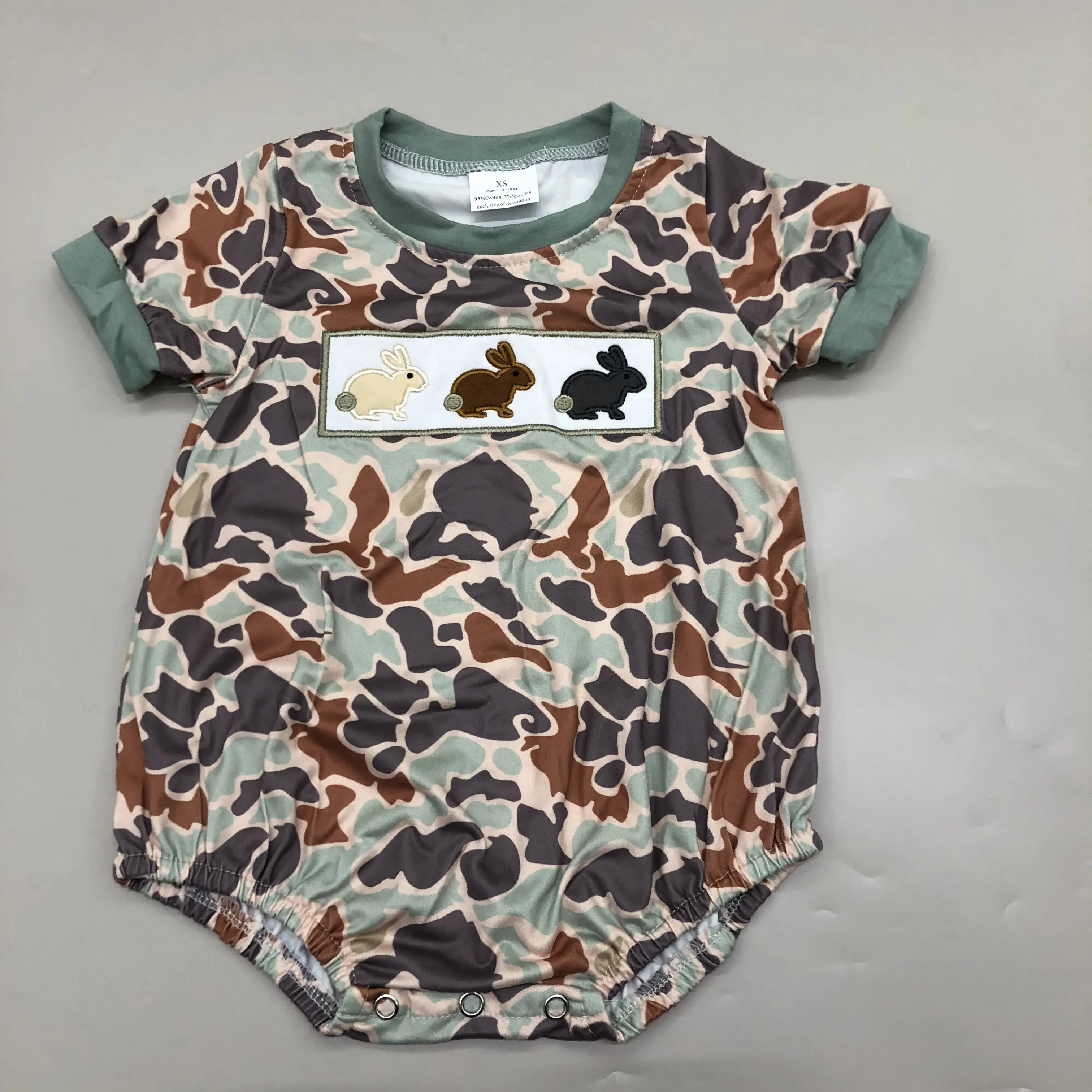 Baby Boy Easter Bubble Bunny Embroidery Boy Bunny Clothes Onesie Camo Hunting Clothes