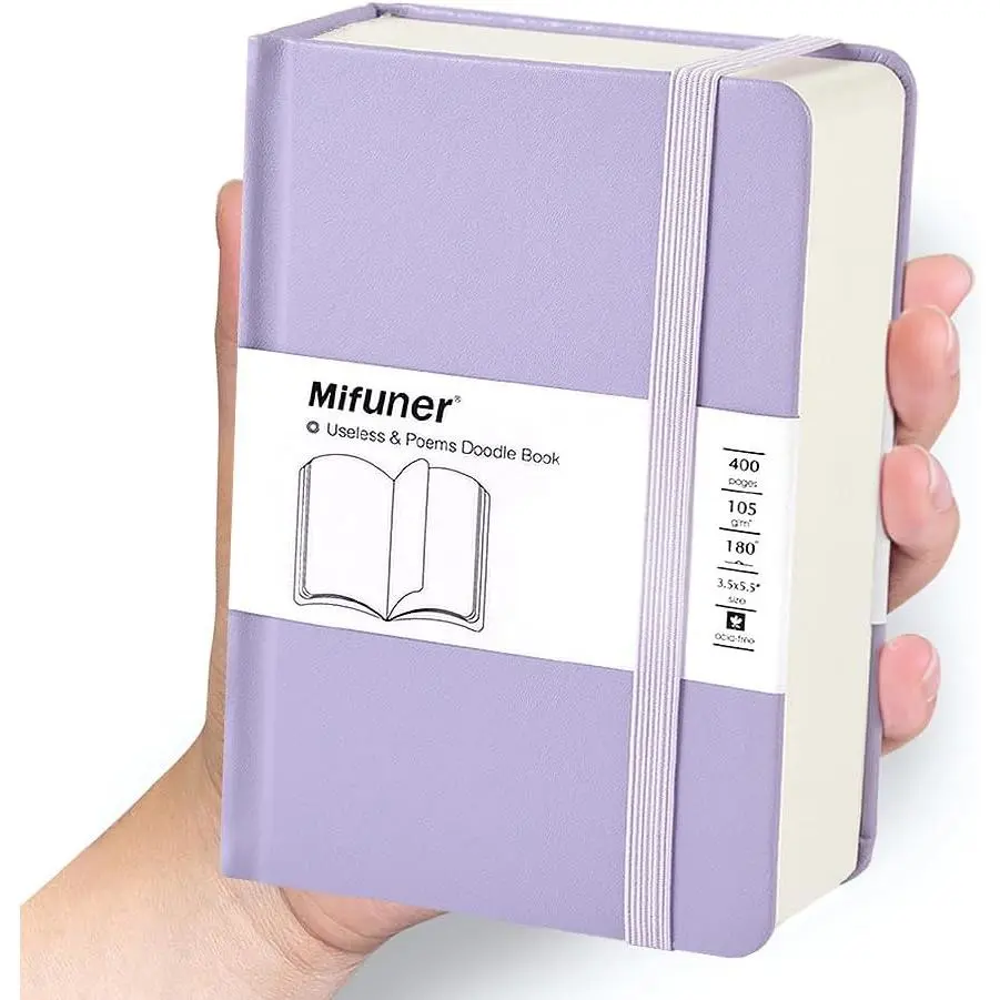 Mix Media Pad,3.5"x5.5" Small Hardcover Leather Art Sketchbook,105 GSM 200 Sheets/400 Pages Acid Free Artistic Painting Drawing Sketching Writing Paper, Handy Pocket Journal Notebook. Taro Purple